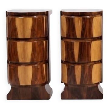 A pair of Art Deco bedside tables in beech wood & rosewood.
