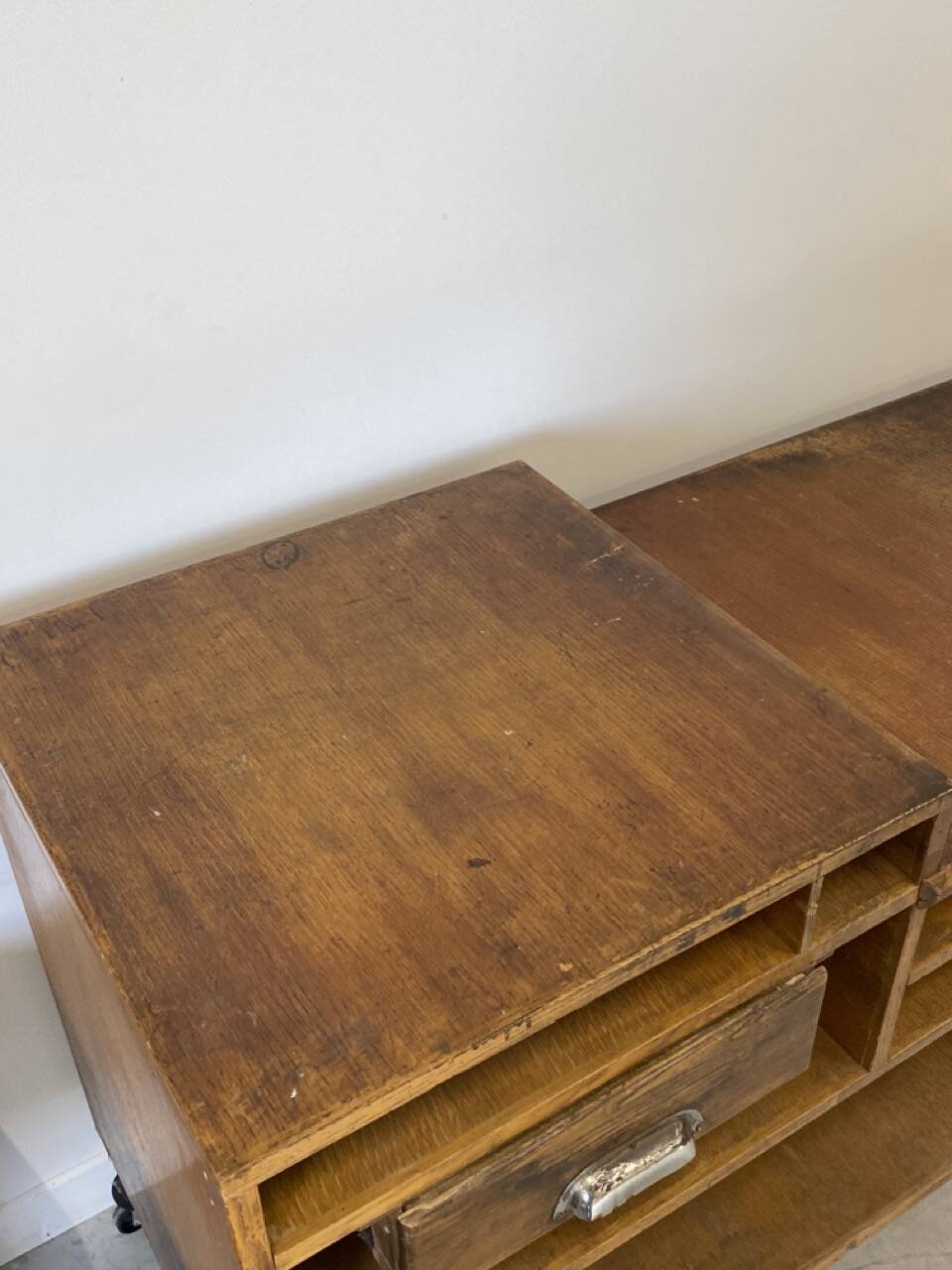 Vintage shop counter made of wood and metal