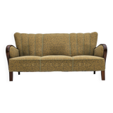 Années 1950-60, canapé danois 3 places, état d'origine, coton/laine, bois de hêtre.