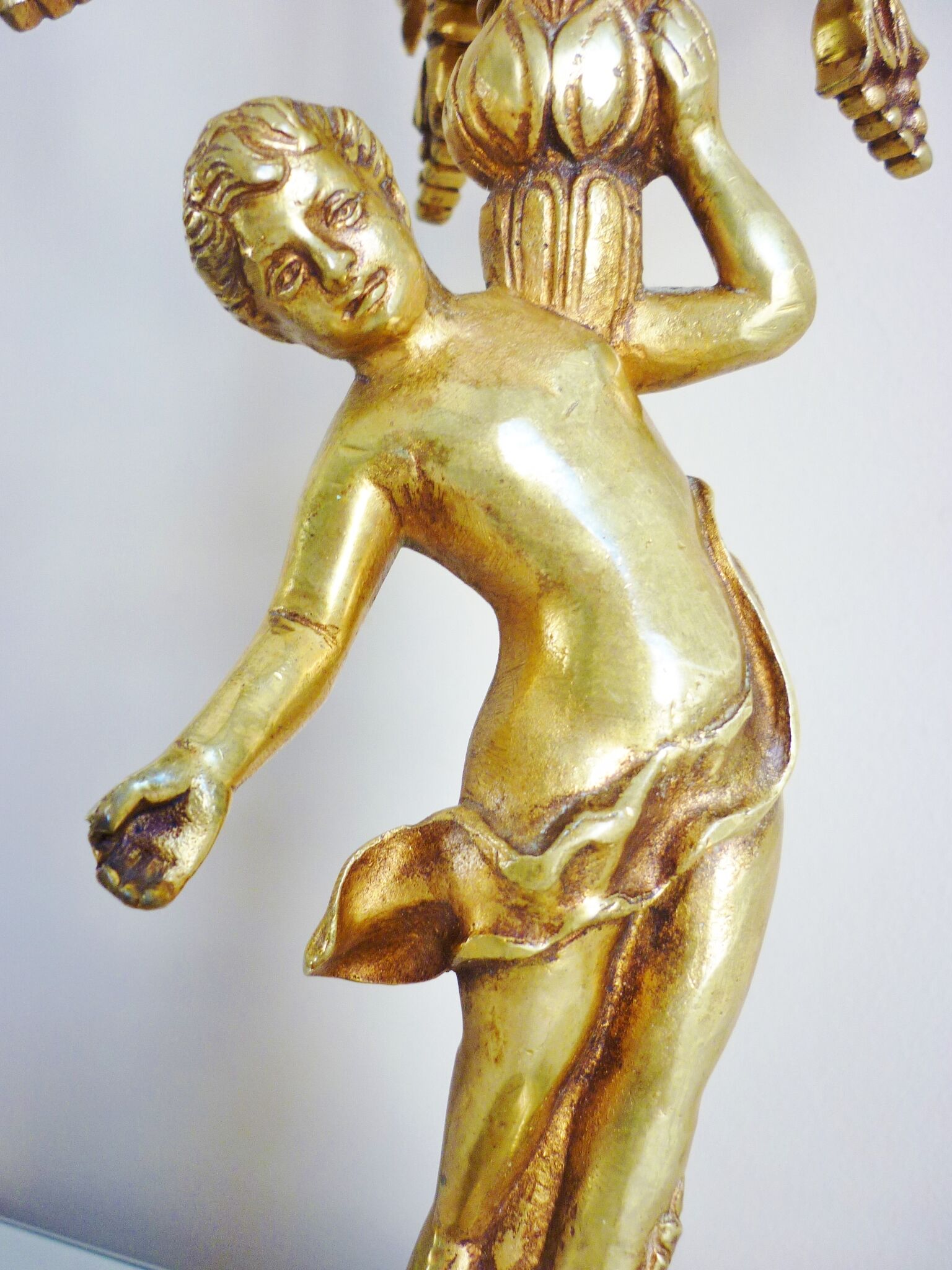 Candelabra, 6-pointed candlestick, marble, bronze, putti decoration, putto