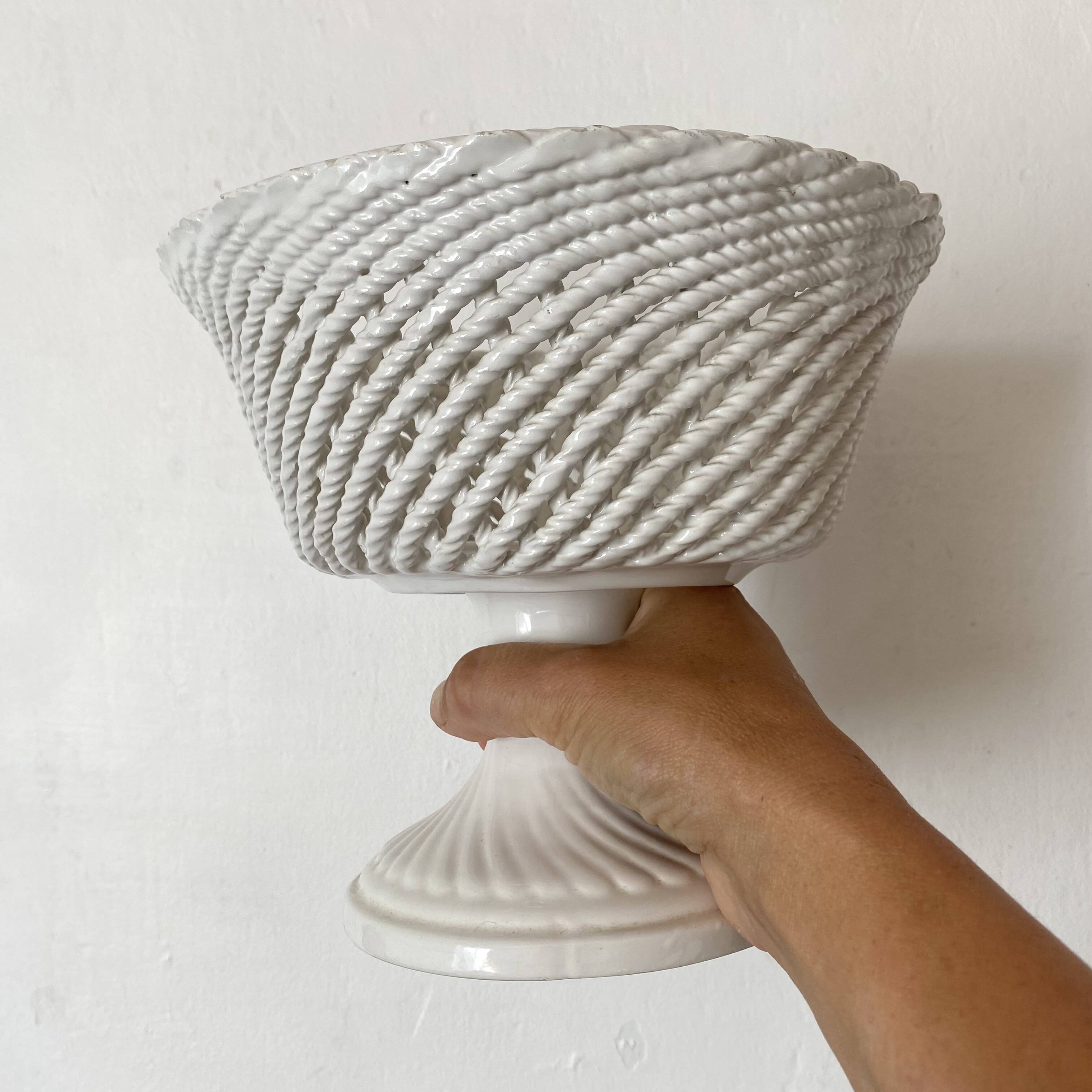 Braided ceramic footed bowl