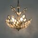 Antique 3-light floral pendant light in gilded metal with glass pendants. 80s