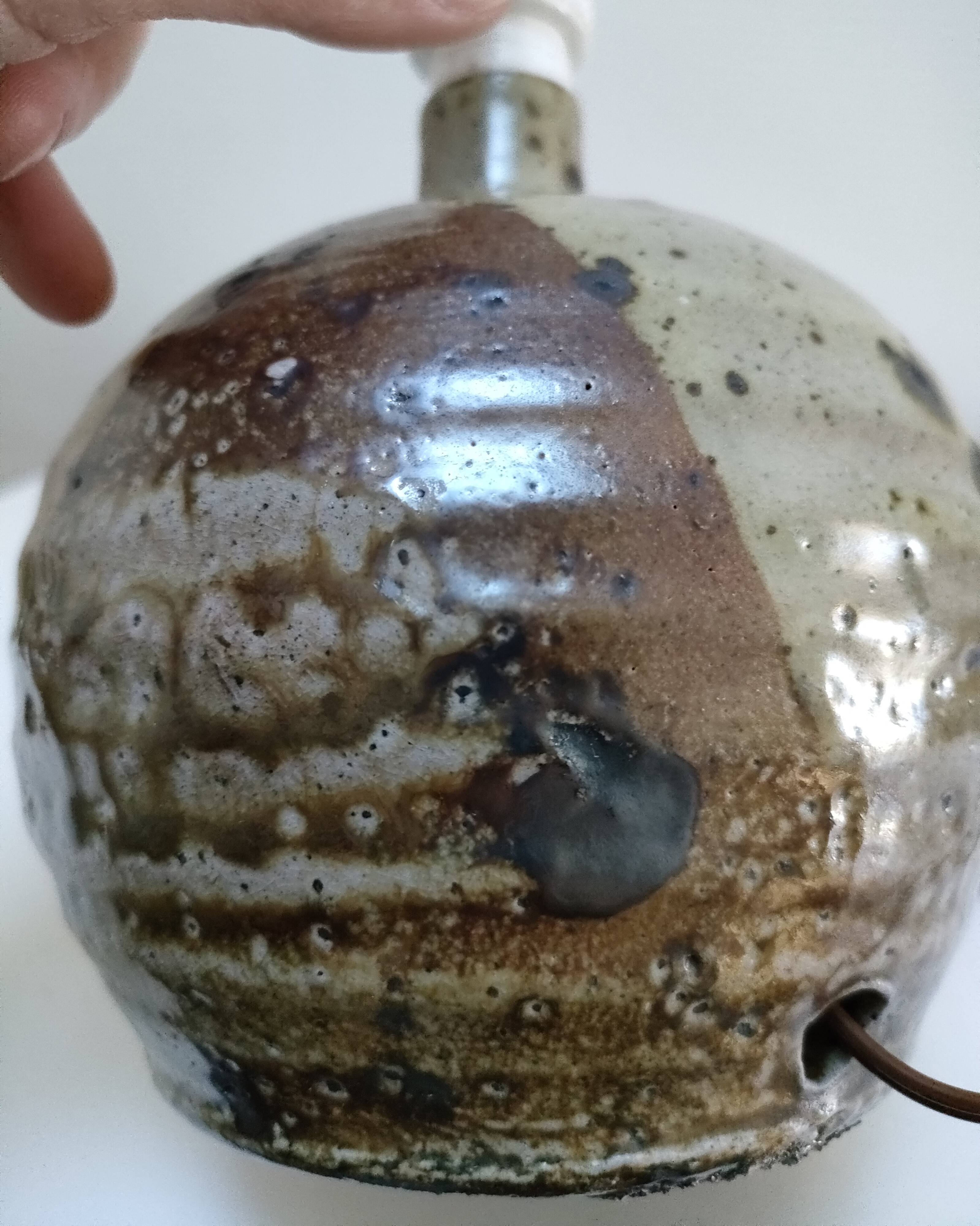 Gustave Tiffoche pyrite enamelled sandstone ball lamp base