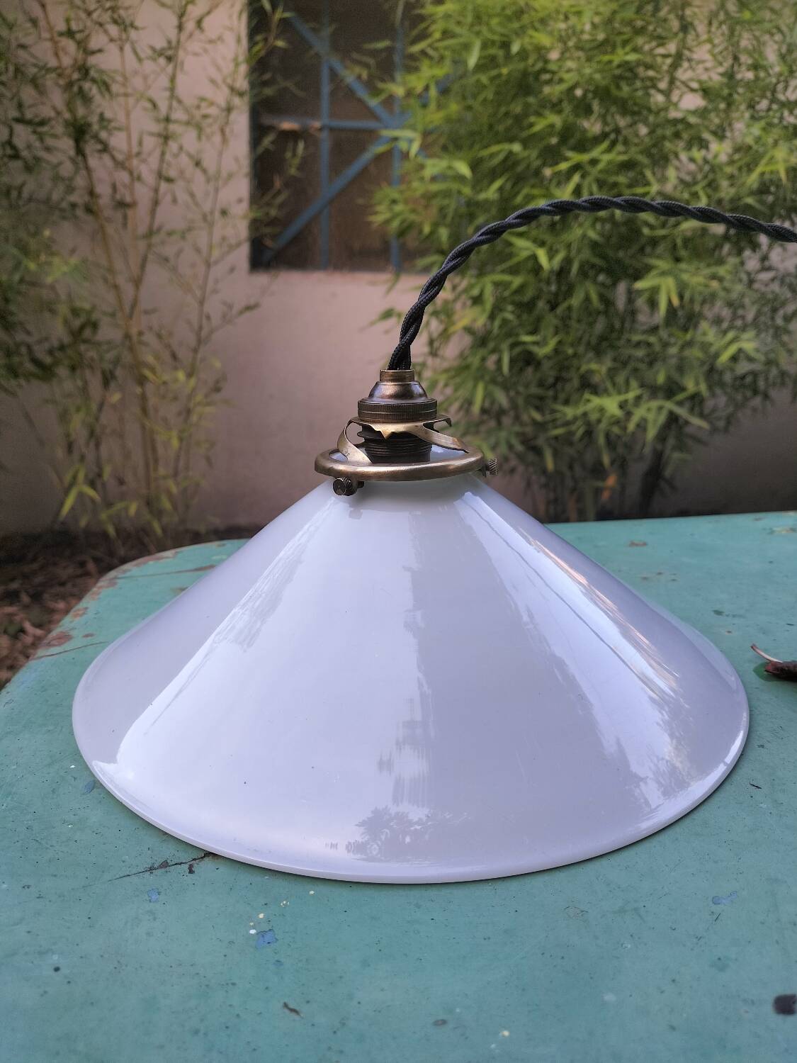 Opaline cone pendant light