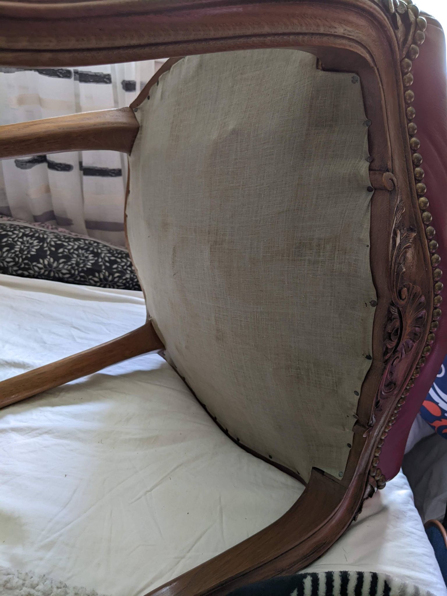Set of Louis XV Cabriolet Chairs – Carved Wood & Bordeaux Leather