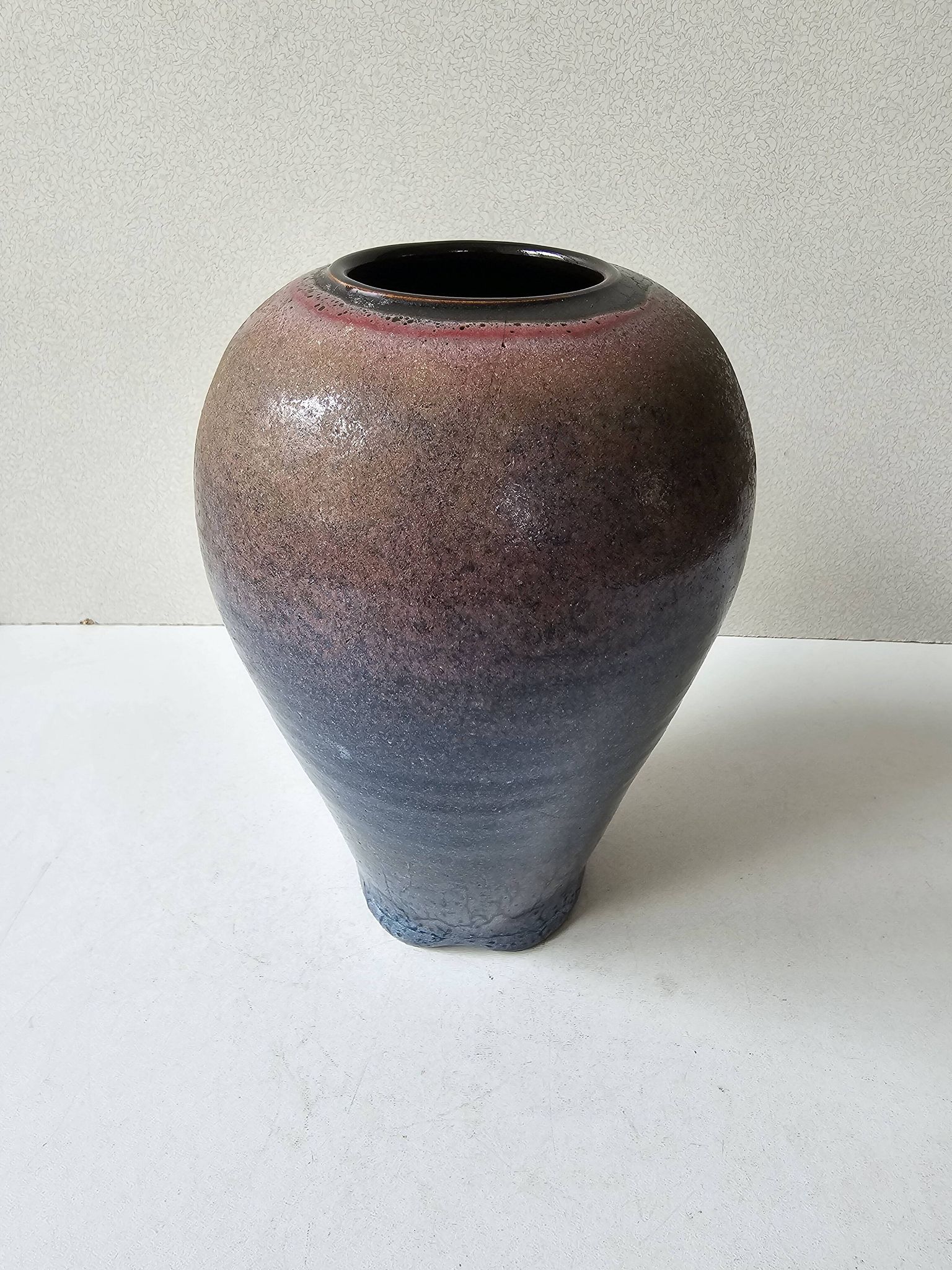 Vase en céramique à couverte Marron Bleue - 19cm