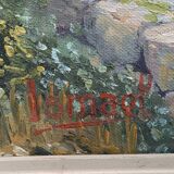 Framed painting, painting, southern farmhouse, Ismael sign, painting on framed canvas cardboard, vintage