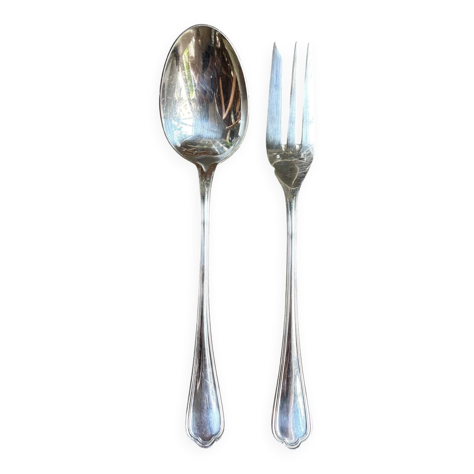 2 Christofle silver-plated serving cutlery, "Spatours" pattern.