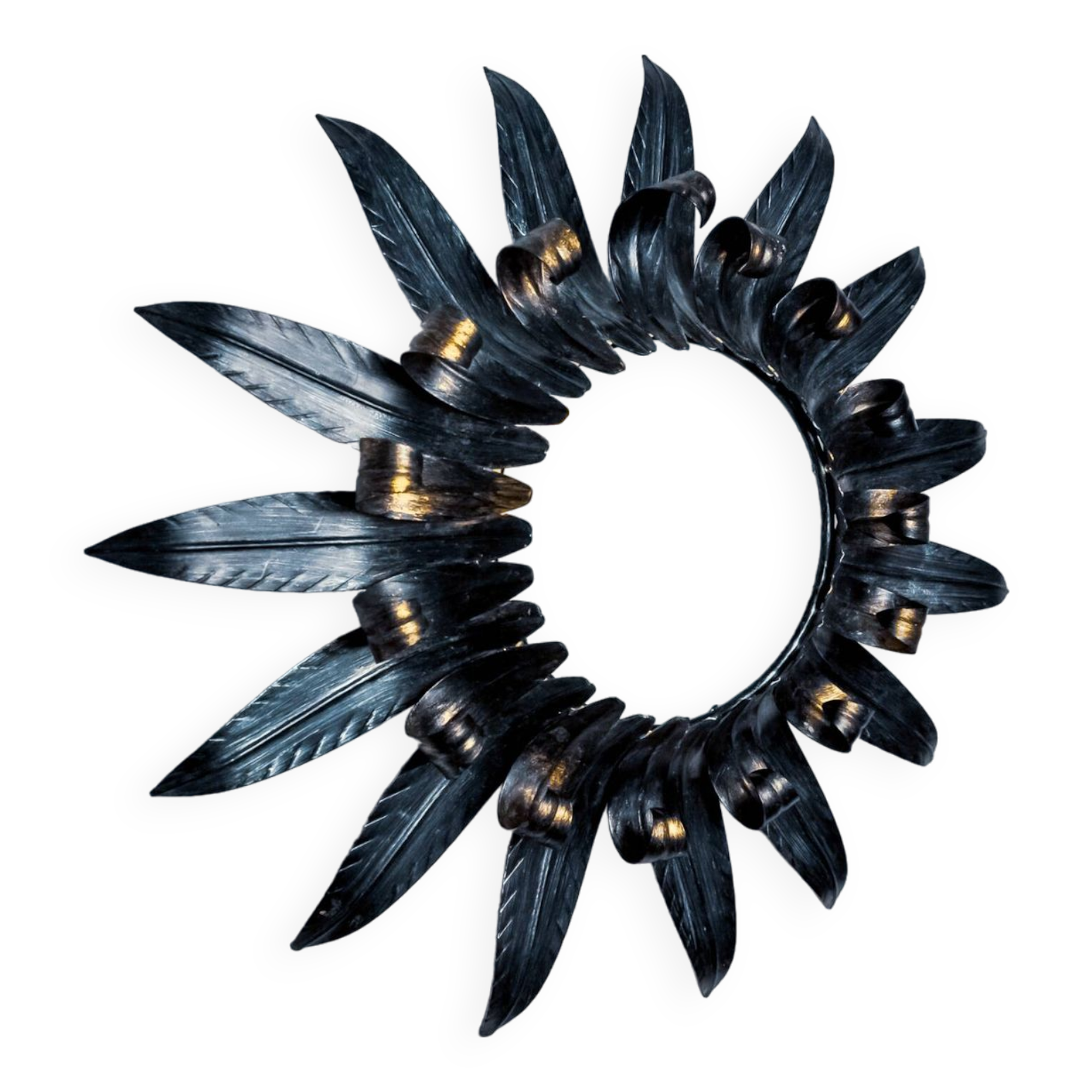 Sun wall lamp by ferro arte XL, metal and silver leaf, Spain, 1960