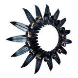 Sun wall lamp by ferro arte XL, metal and silver leaf, Spain, 1960