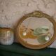 Golden wooden art deco oval mirror - 50x58cm