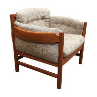 Fauteuil bois teck courbé design scandinave
