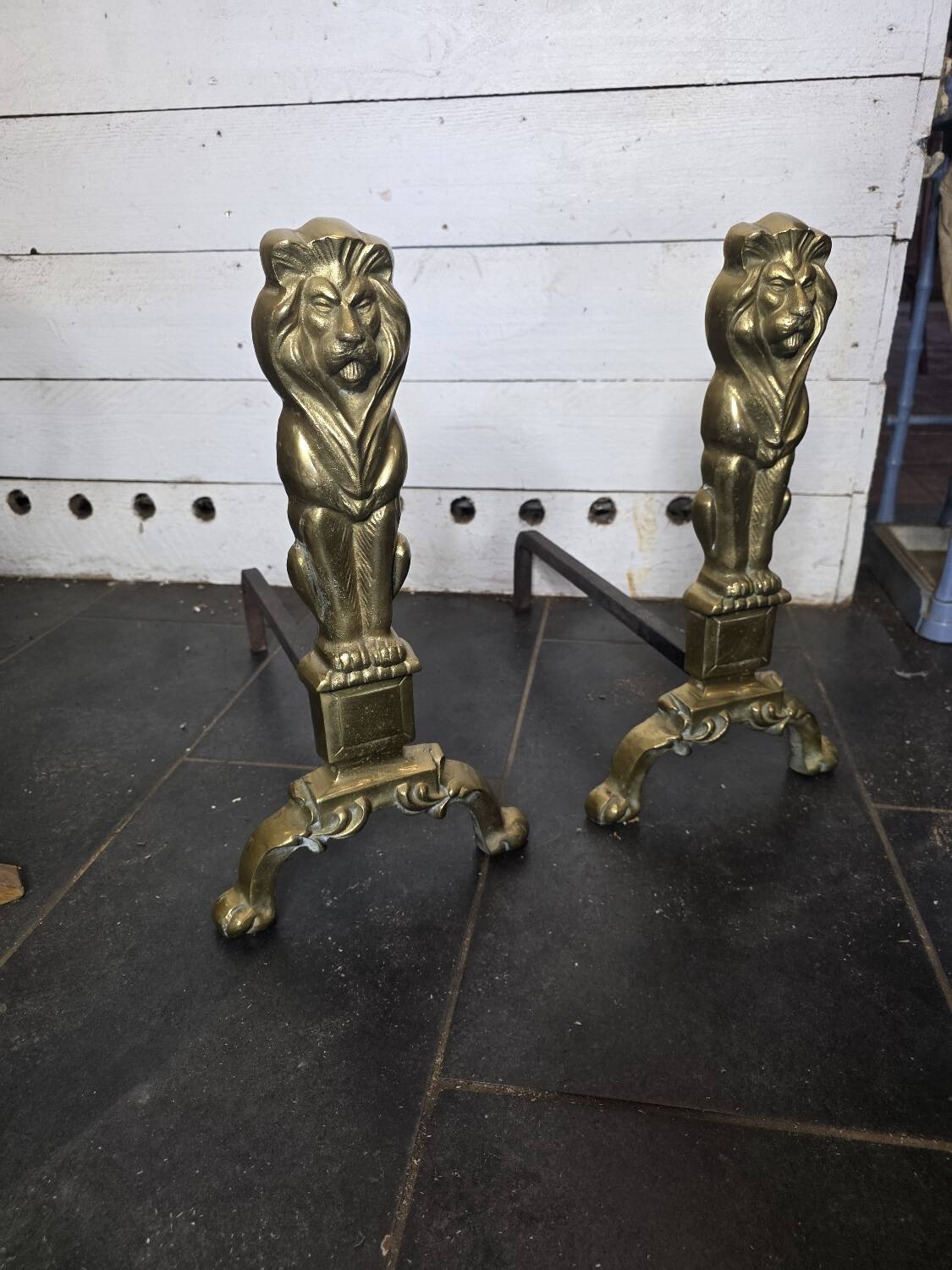Pair of Empire neoclassical bronze andirons