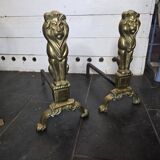 Pair of Empire neoclassical bronze andirons