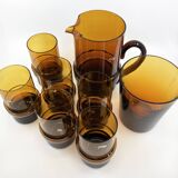 Set of 6 orangeade glasses / pitcher / ice bucket • Italy • 1970