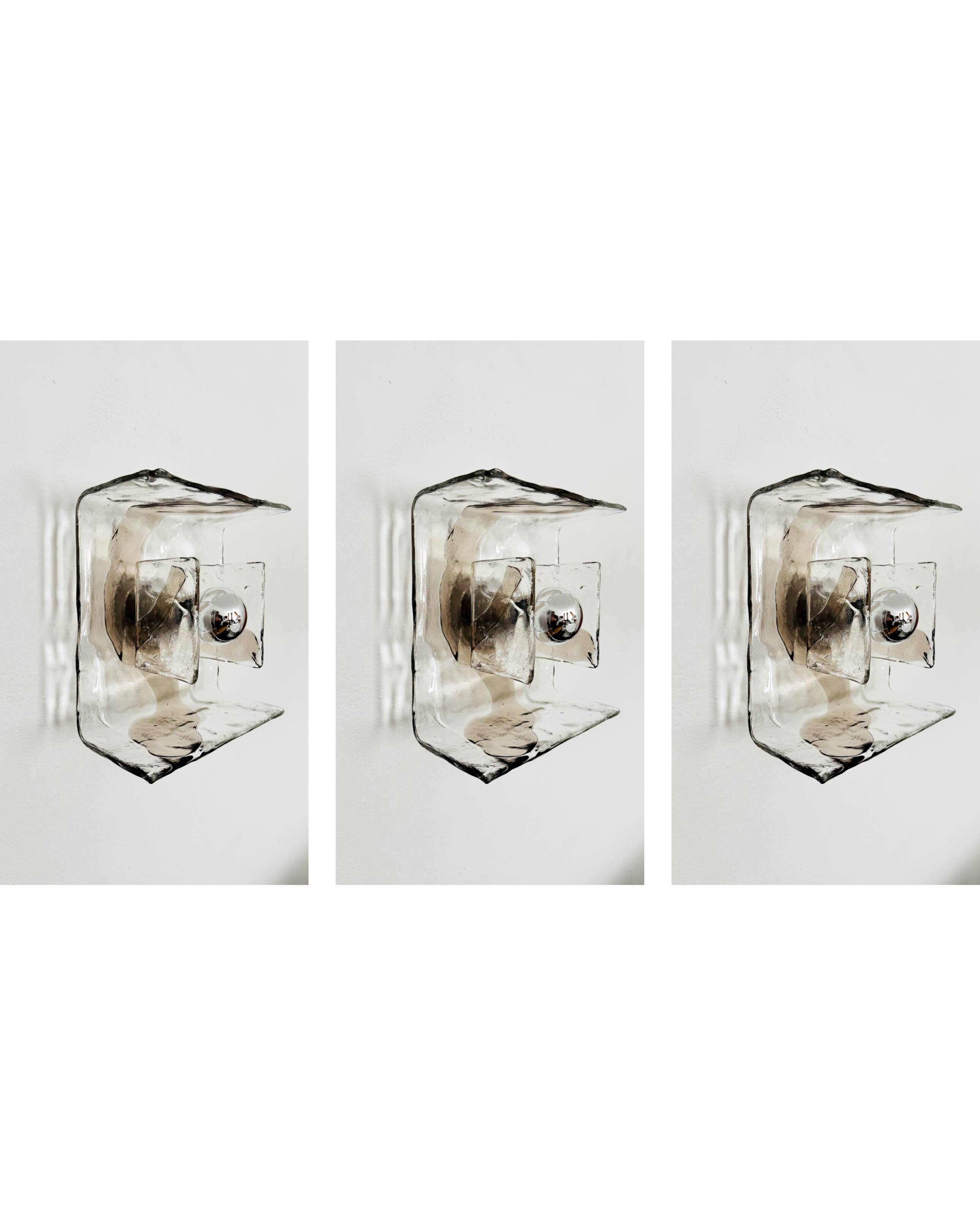 Ensemble de 3 lampes murales ou de plafond en verre de Murano par Carlo Nason pour Mazzega