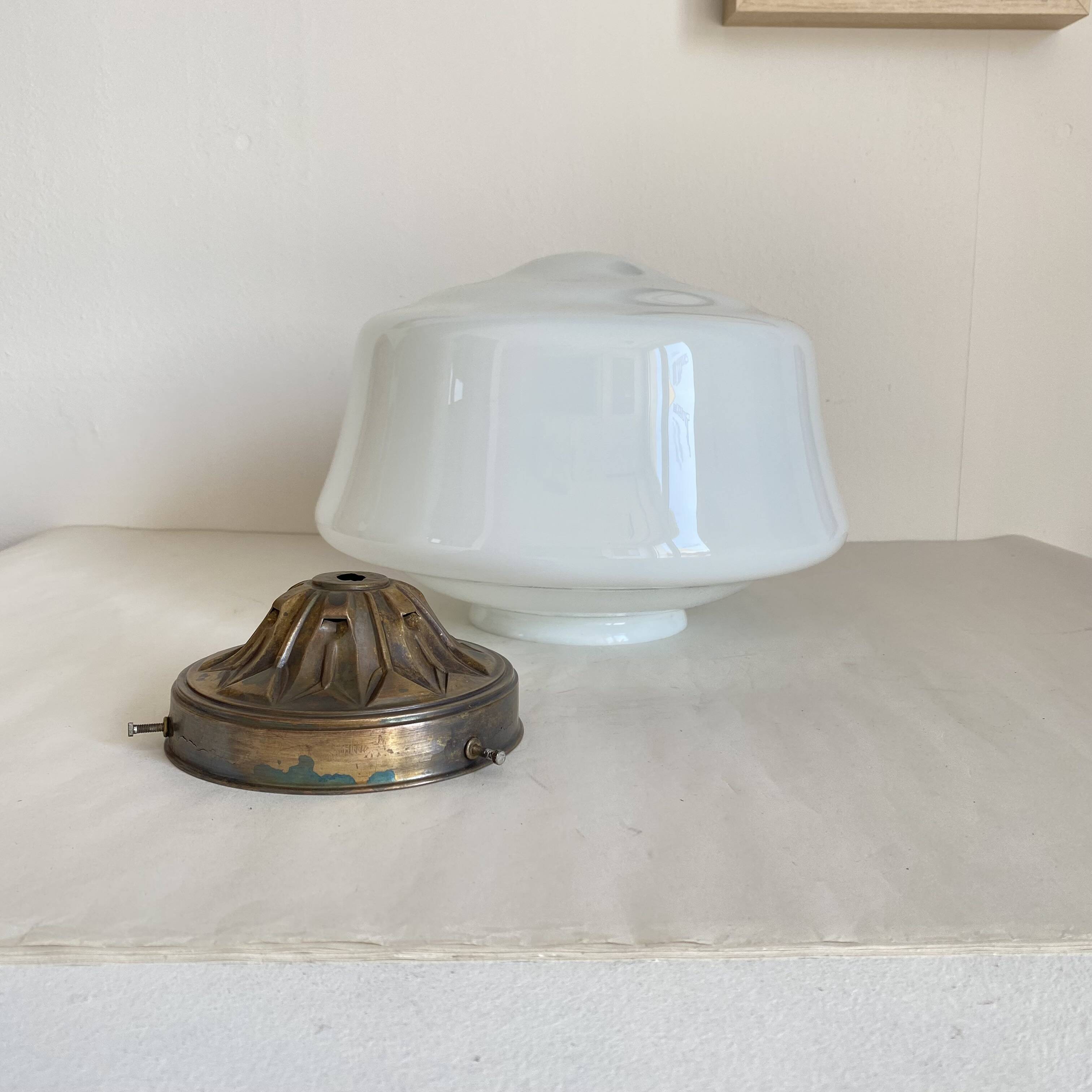 Very large antique white opaline glass globe 30 cm chandelier pendant light