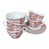5 tasses et 5 sous-tasses Rivanel en opaline rouge années 70