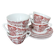 5 cups and 5 saucers Rivanel in red opaline from the 1970s.