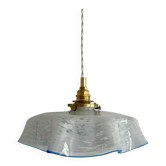 Vintage pastel pendant light with blue trim