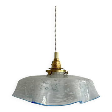 Vintage pastel pendant light with blue trim
