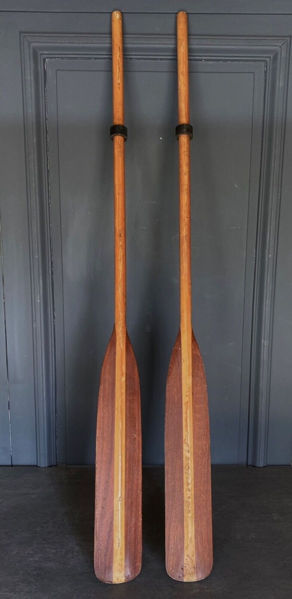 Pair of oars canoe boat XXe two species of wood