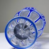 Pair of small crystal vases "overlay" cut with antique blue and white enamel