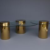 Polished Brass and Glass Low Tables. 2000s. Set of 3