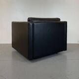 Pair of Black Leather Cube Club-Chairs by Charles Pfister for Knoll, 1980s