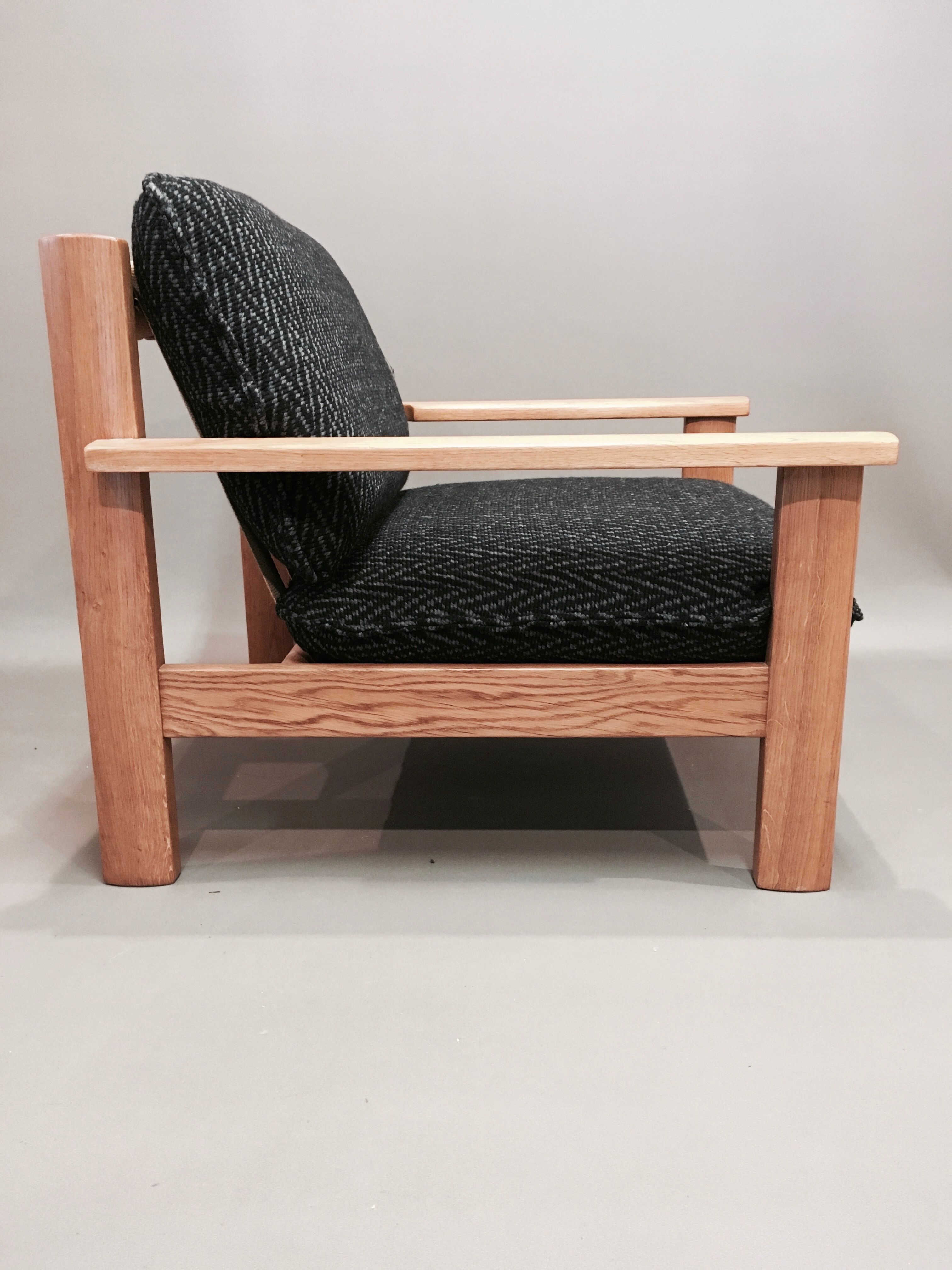 Wide armchair Scandinavian solid oak design 1960