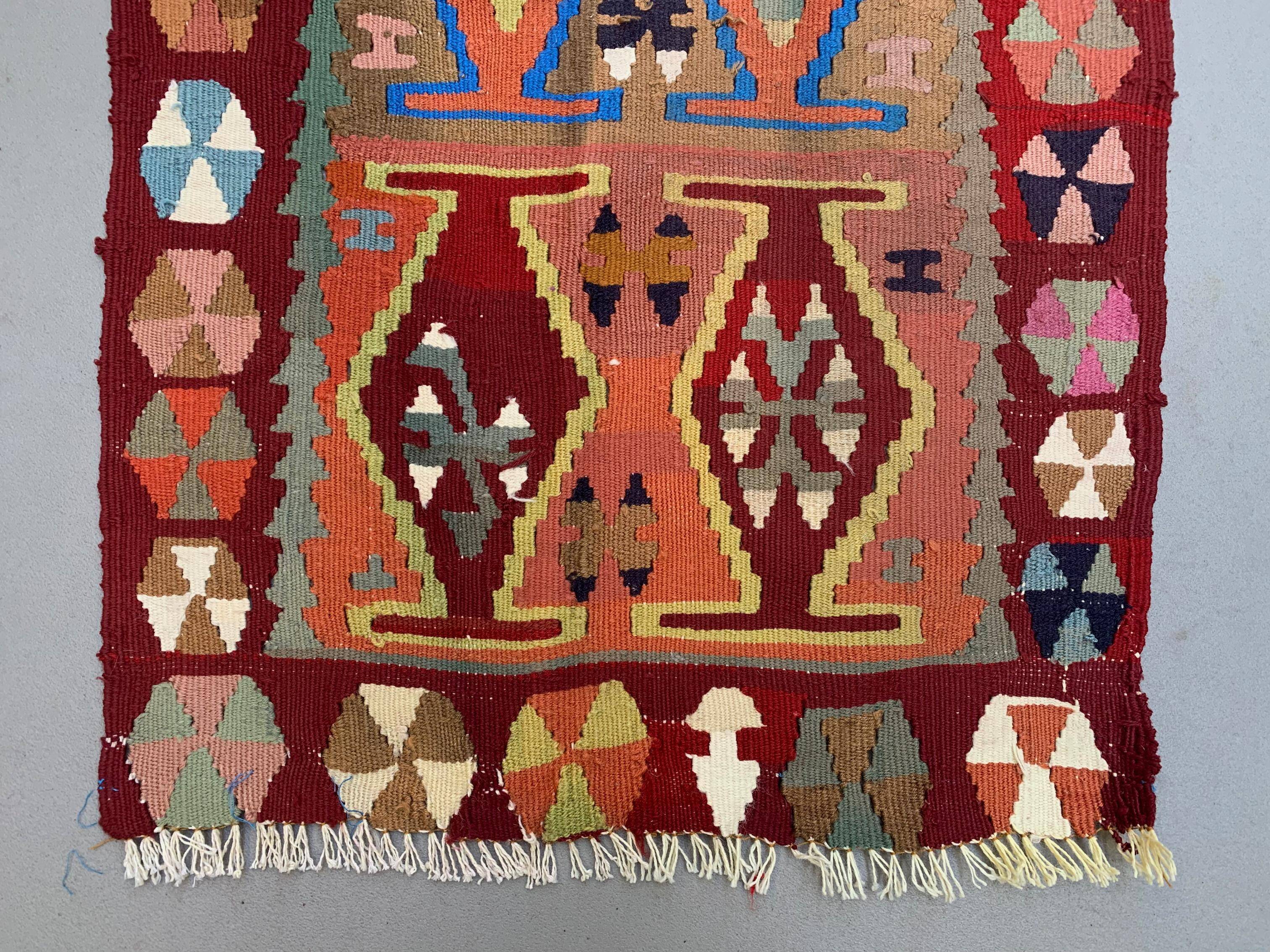 Vintage Turkish Mini Kilim 93x49 cm Wool Small Kelim Runner, shabby Chic