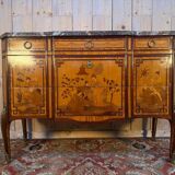 Commode Transition oriental marquetry, 1920s, black marble
