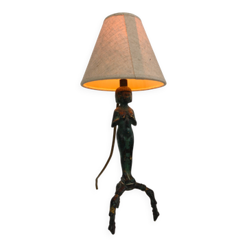Belle lampe de table en bronze représentant une dame égyptienne, XXe siècle