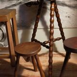Stool high tripod solid wood turned vintage