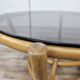 Table basse ronde vintage en bambou et verre fumé
