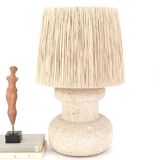 Stone column lamp, raffia lampshade, 1960s