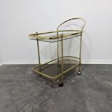 Desserte en laiton et verre fumé des années 1960