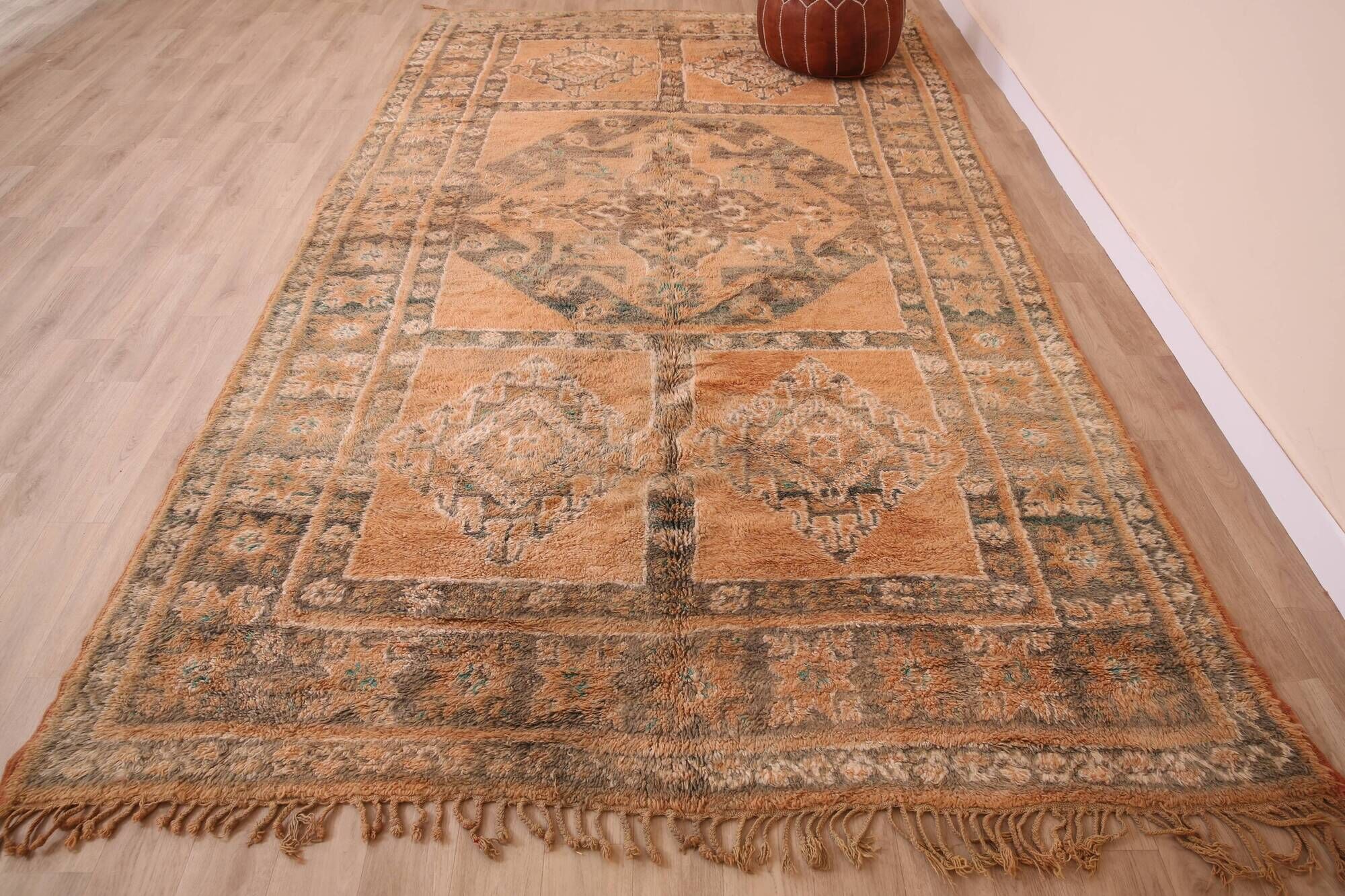 Terracotta Vintage Moroccan Rug 199 x 342 cm, Berber Handmade Wool Rug boho