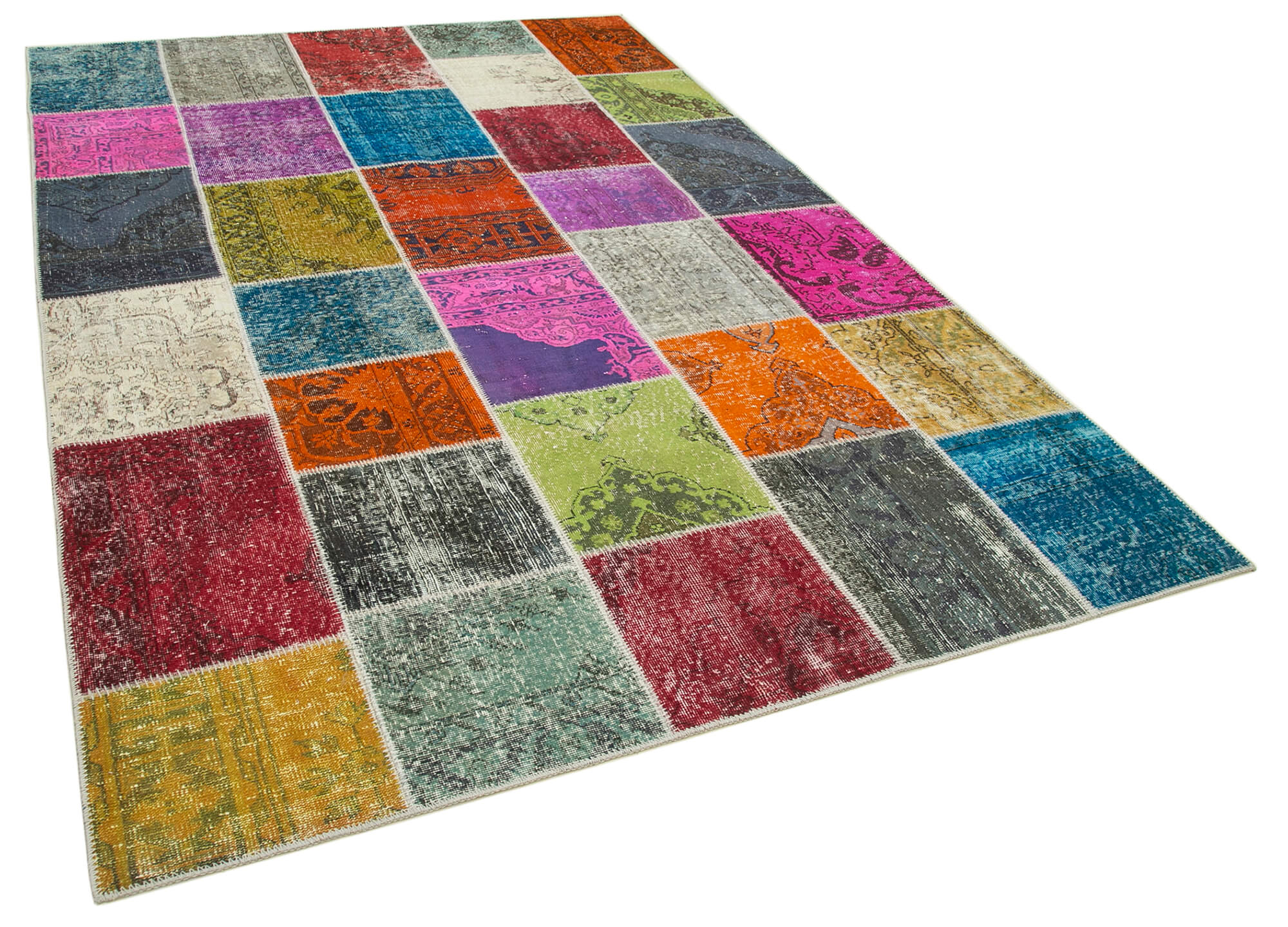 Hand-knotted anatolian contemporary 203 cm x 300 cm multicolor patchwork carpet
