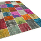 Hand-knotted anatolian contemporary 203 cm x 300 cm multicolor patchwork carpet