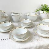 Service à thé/café vintage en porcelaine Bernardaud & Cie Limoges France blanche doré