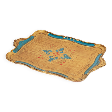 Vintage blue wooden decorative plate, Italy, 1960s