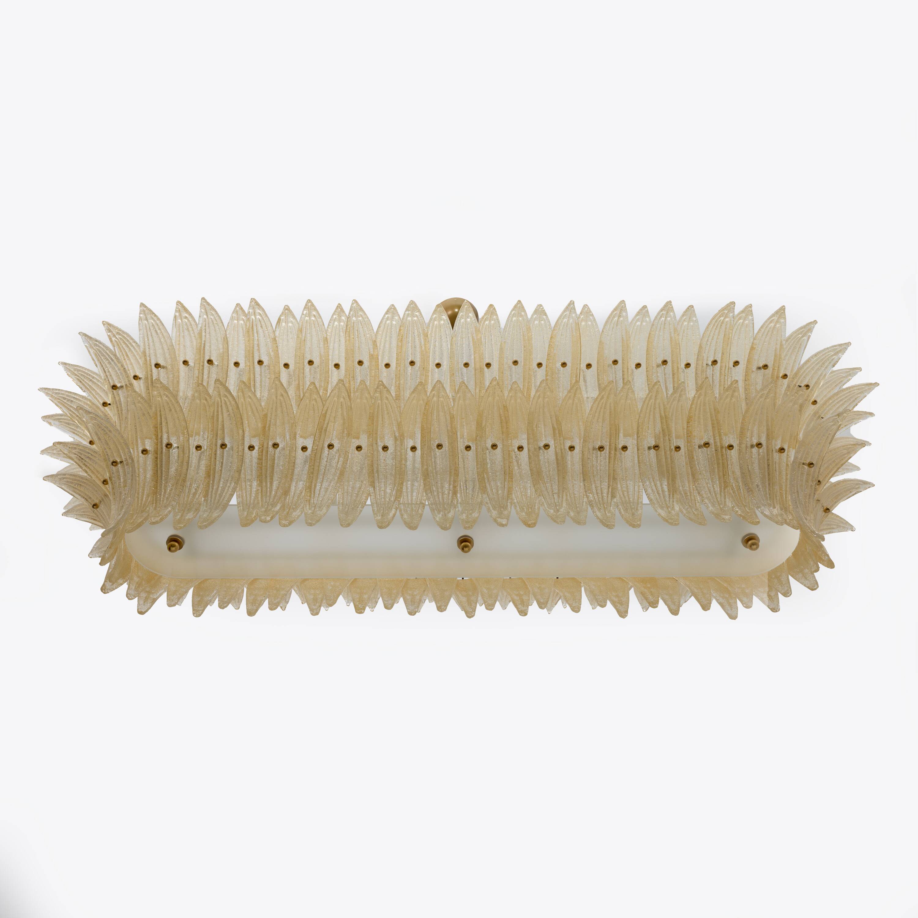 Mid-century Modern Style Italian Murano Glass and Brass Palmette Chandelier