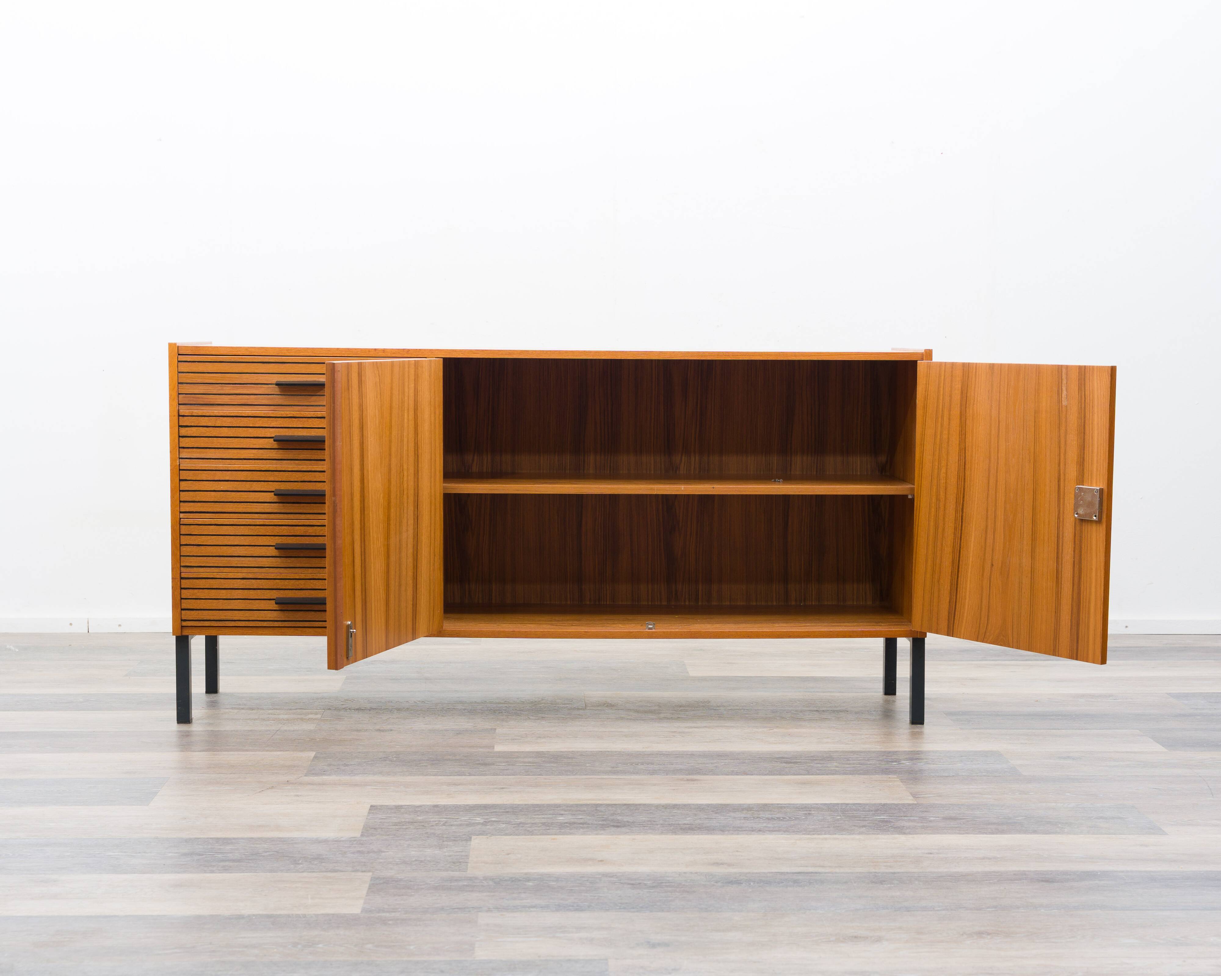Teak sideboard with grooved drawers, 1960s.