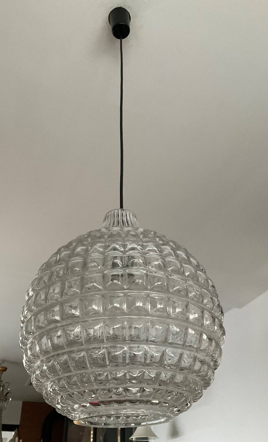 Vintage pendant light from the 70s in molded glass