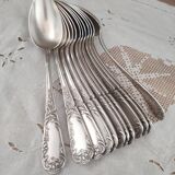 Set of 12 old silver-plated soup spoons