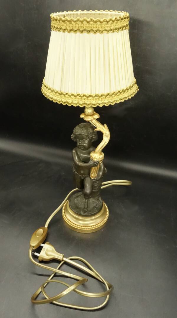 Clodion faun lamp, Louis XVI style, early 1900s - gilded and patinated bronze