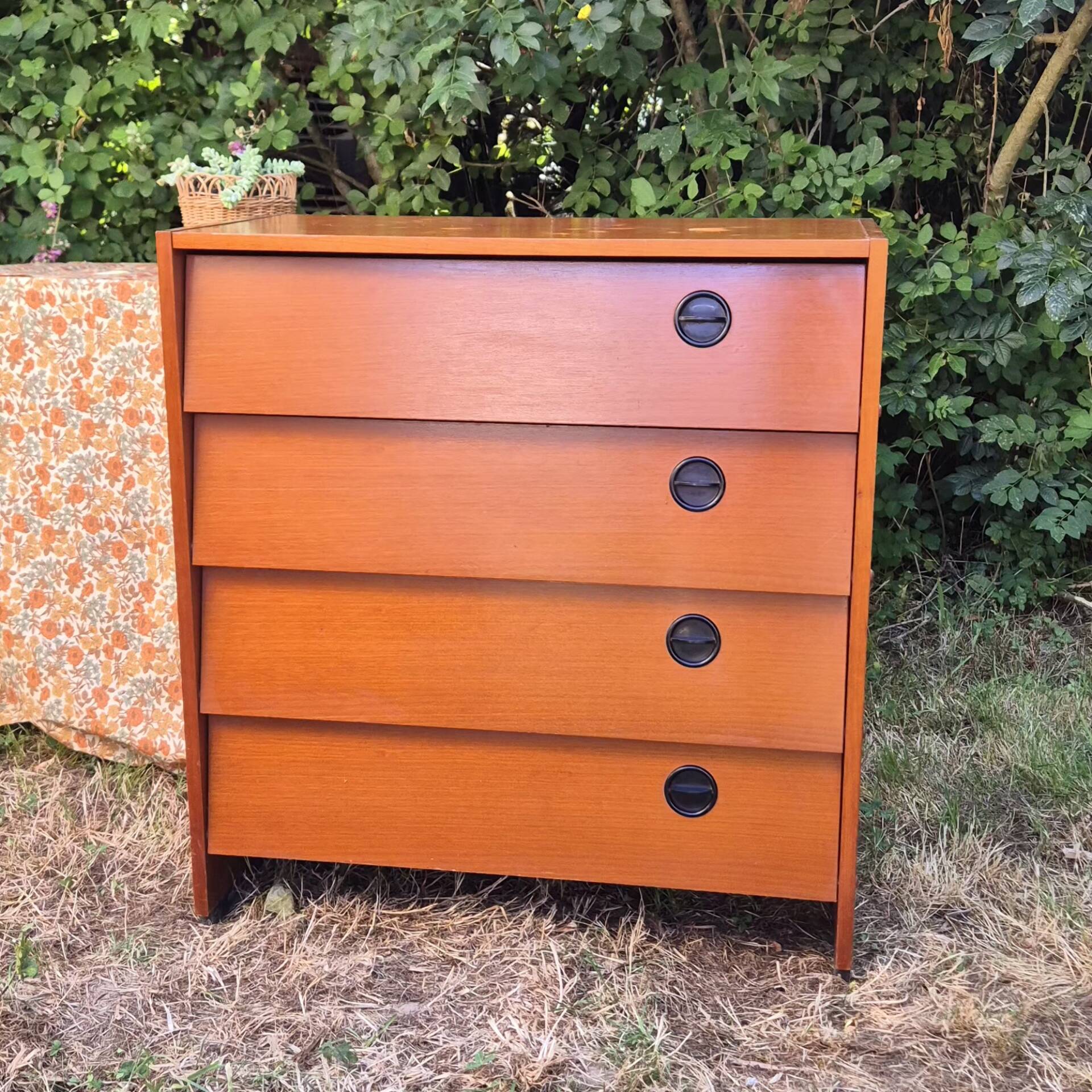 Commode rangement chaussures petit meuble à clapet vintage placage boi
