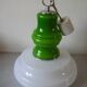 Old globe pendant light with apple green and white glass shade, 80's design 59 cm