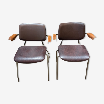 Lot de fauteuils Kho Liang Ié, vinyle marron, années 60, Pays Bas